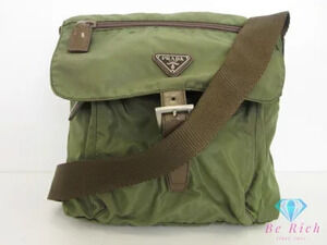 Prada Shoulder Bag Khaki Green Pocono Triangle Plate Messenger Crossbody Handbag